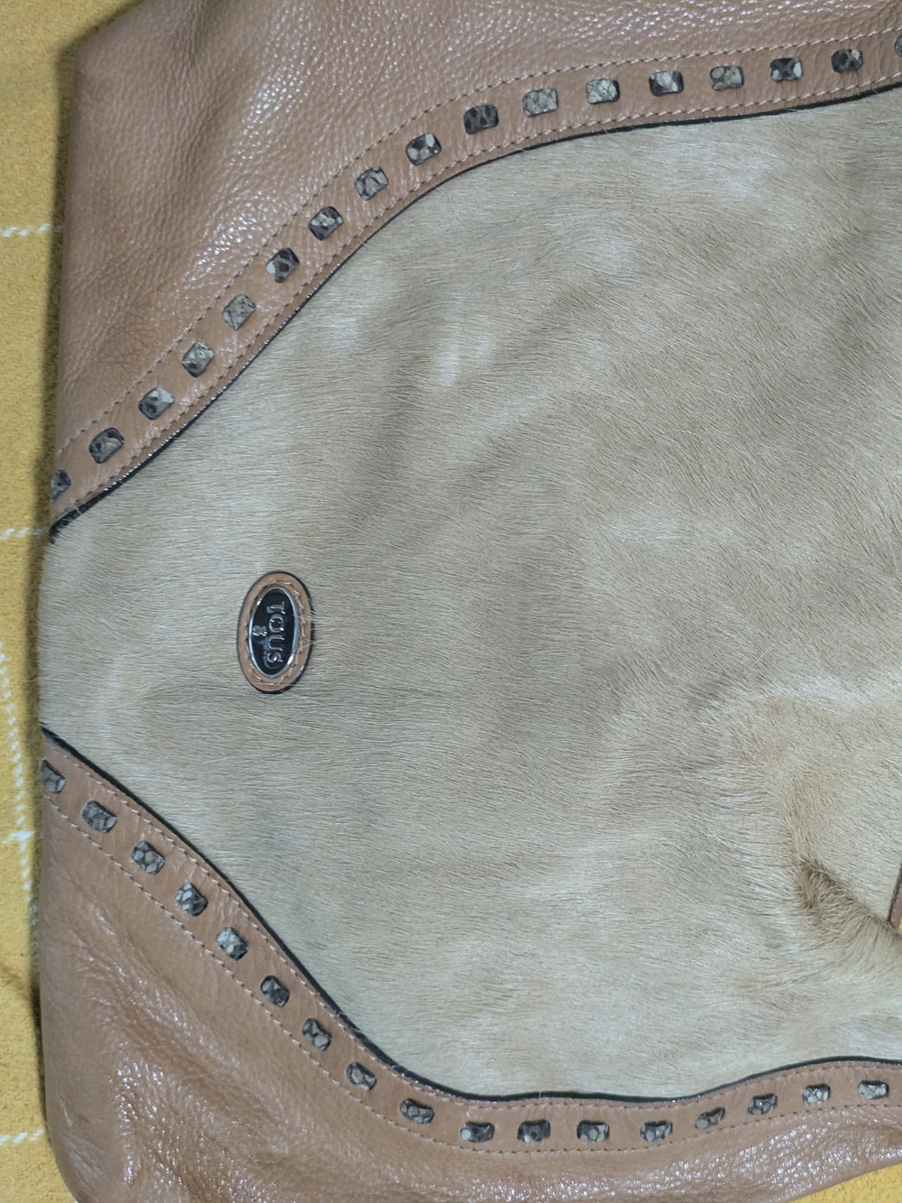 TOUS Beige, Animal Print & Tan Leather Shoulder Hobo Bag - Picture 8 of 10
